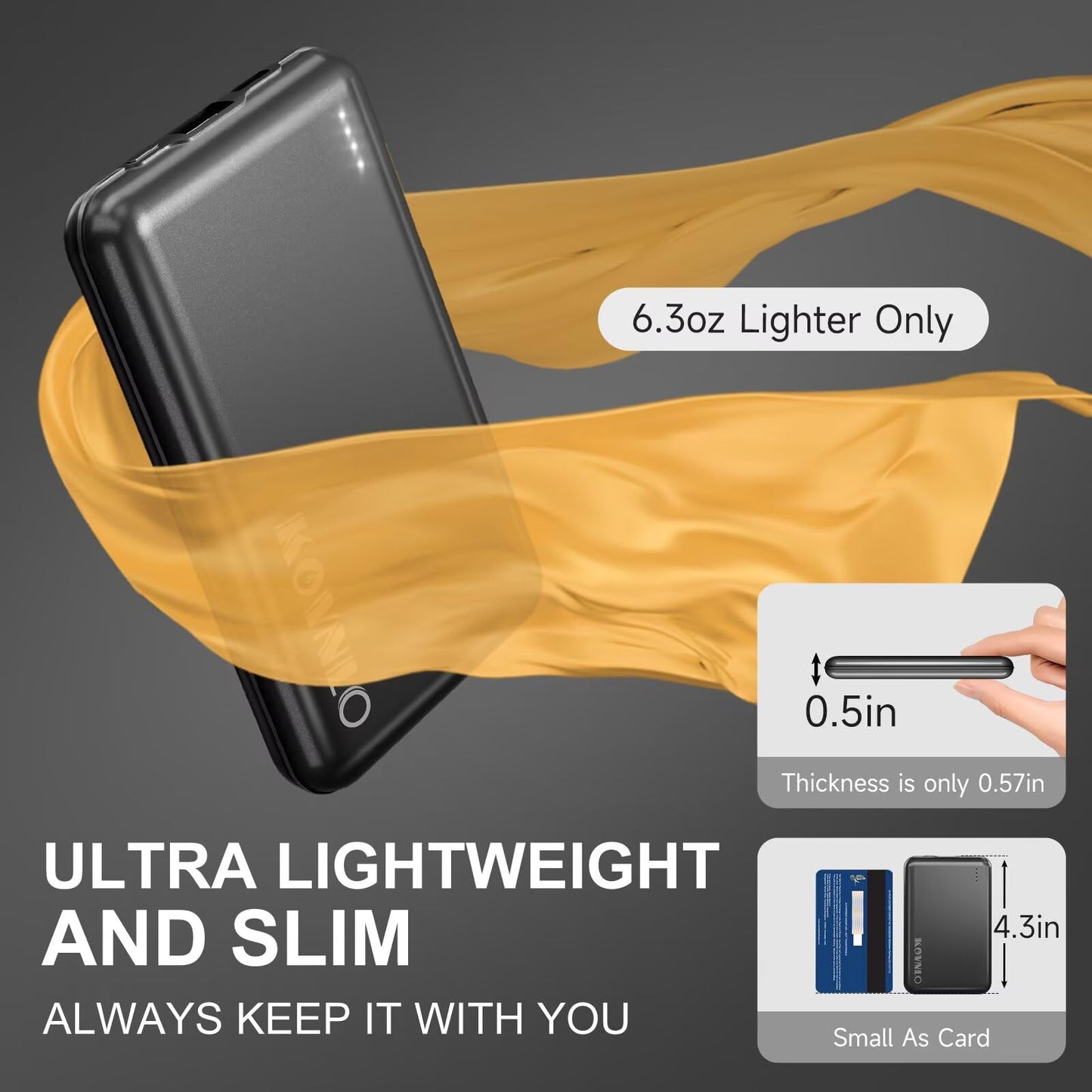 KOVNLO Battery Pack for Heated Vest, 5V 2A 10000mAh USB Power Bank with USB-C Charging Cable, Ultra Thin Portable Charger for Heated Jacket,iPhone, Android