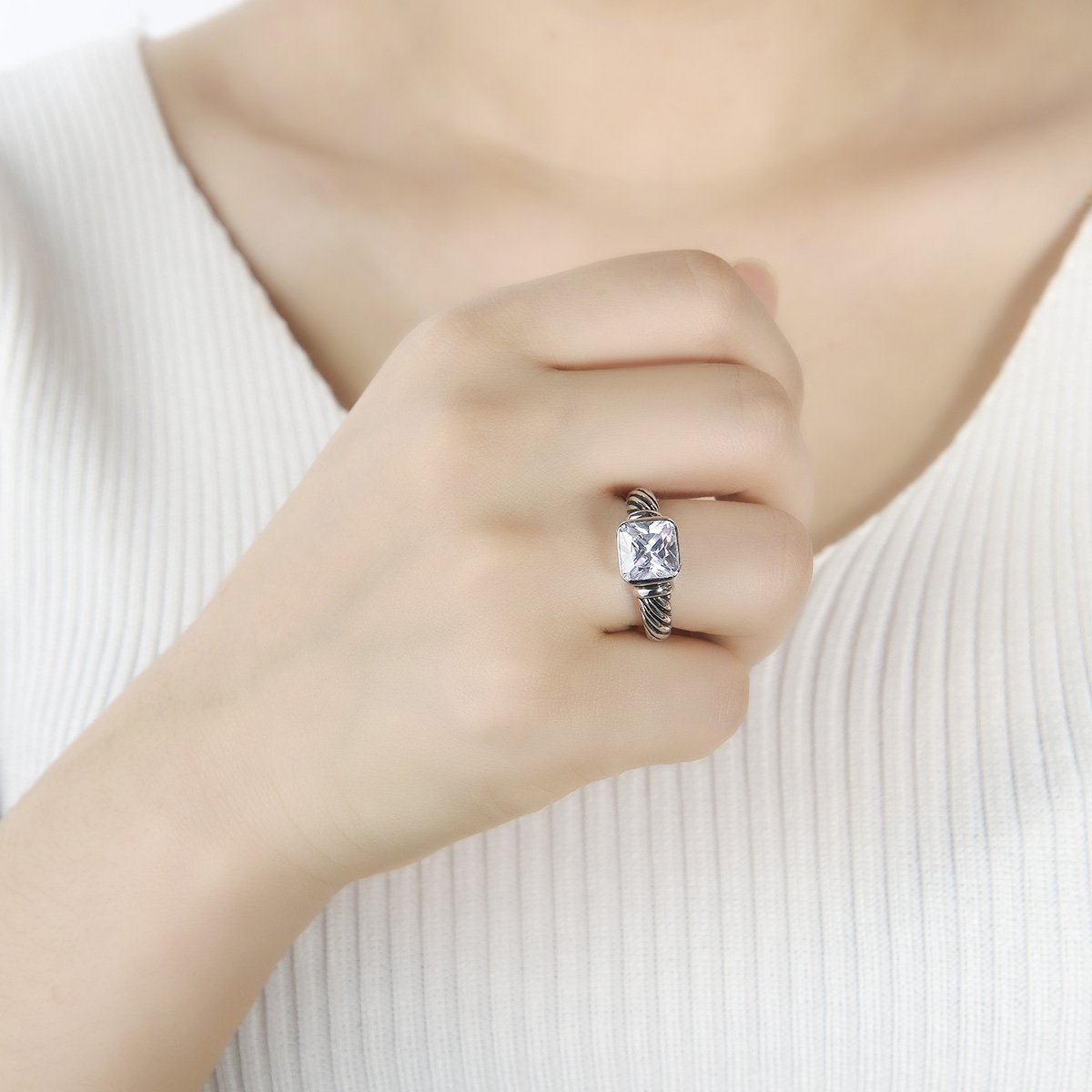 UNY Jewel Twisted Cable Wire Petite CZ Ring Designer Inspired Fashion Brand Christmas Valentine Women Dupes Jewelry Gift (Aqua, 7)