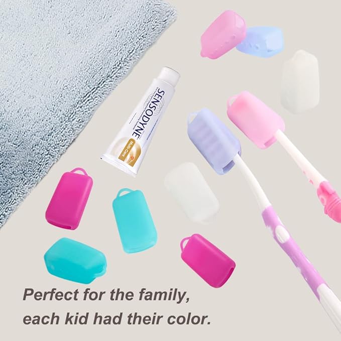 V-TOP Toothbrush Covers Caps, 10 Pack Toothbrush Head Cover for Travel, Silicone Portable Tooth Brush Protecter Cover Pod Case for Home and Outdoor
