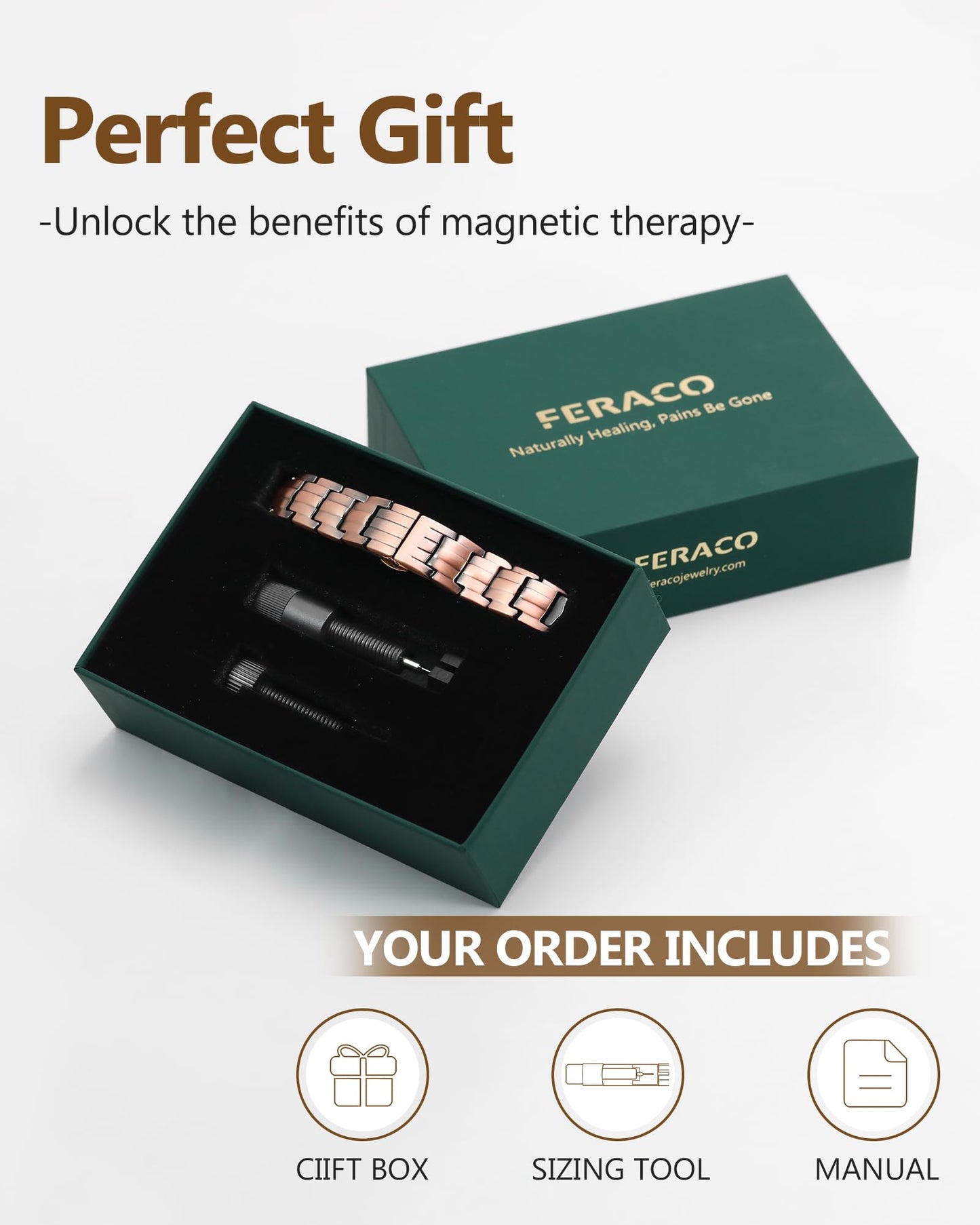 Feraco Copper Magnetic Therapy Bracelets for Men with 5X Strength 5000 Gauss Magnets,99.99% Cooper Bracelet