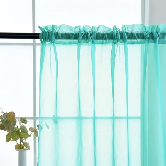 SpaceDresser Sheer Voile Window Treatment. Rod Pocket Curtain Panels for Kitchen Bedroom Living Room Drapes Sunlight Filtering Privacy Semi Home Decor Assorted Colors Sizes (Turquoise, 52 W x 63 L)