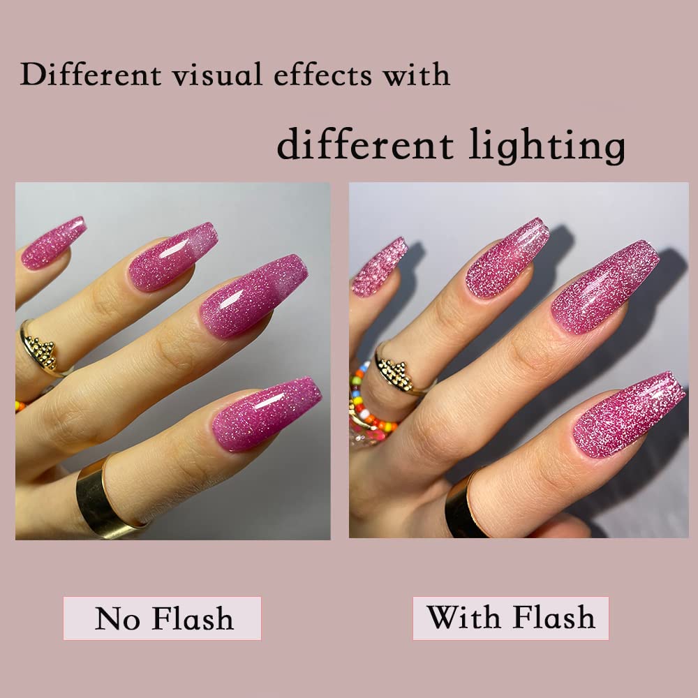 Redykat Handmade 24PCS Color Changing Glossy Coffin Press On Nails, Salon Quality Nail art, Extra Long Acrylic Fake Nails, False Nails, Home Quick Manicure……… (thermochromic magenta)