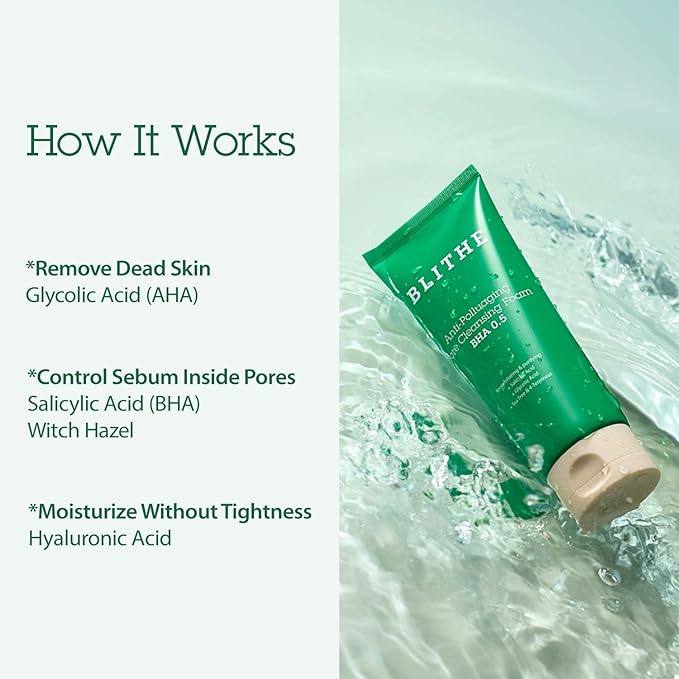 BLITHE AHA BHA Cleanser - Deep Pore Cleanser and Pore Minimizer, Exfoliant for Face, For Clogged Pores, 5.07 Fl Oz