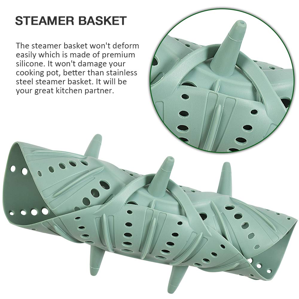 Alimat PluS 1 Pack Silicone Steamer Basket, Silicone Vegetable Steamer Basket with Handles and Strong Feets, 9.6 Inches(Excluding Handle Length)