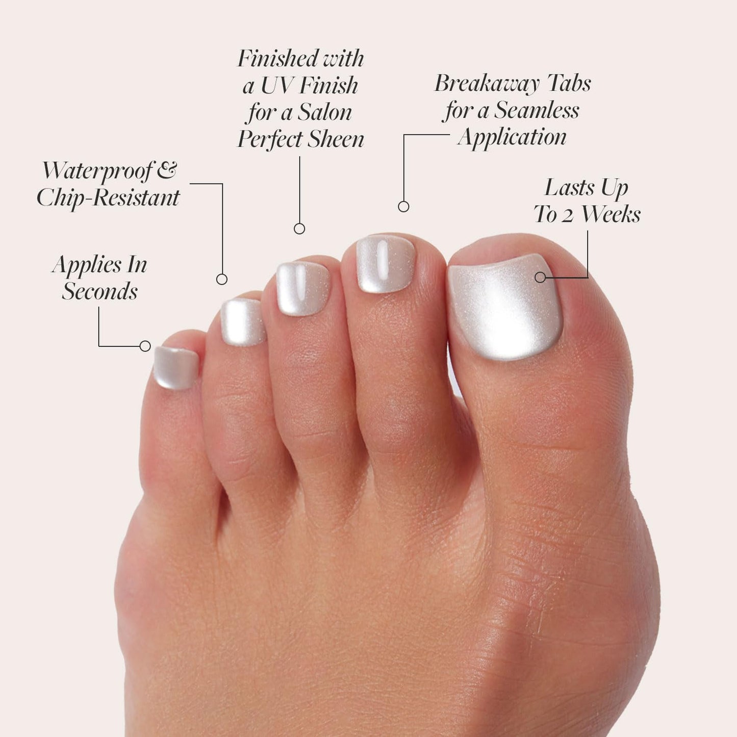 Glamnetic Press On Toenails - Pure Intentions | Subtle Iridescent Nude Sparkle Fake Toe Nails in a Glossy Finish | 16 Sizes - 32 Toe Nail Kit with Glue