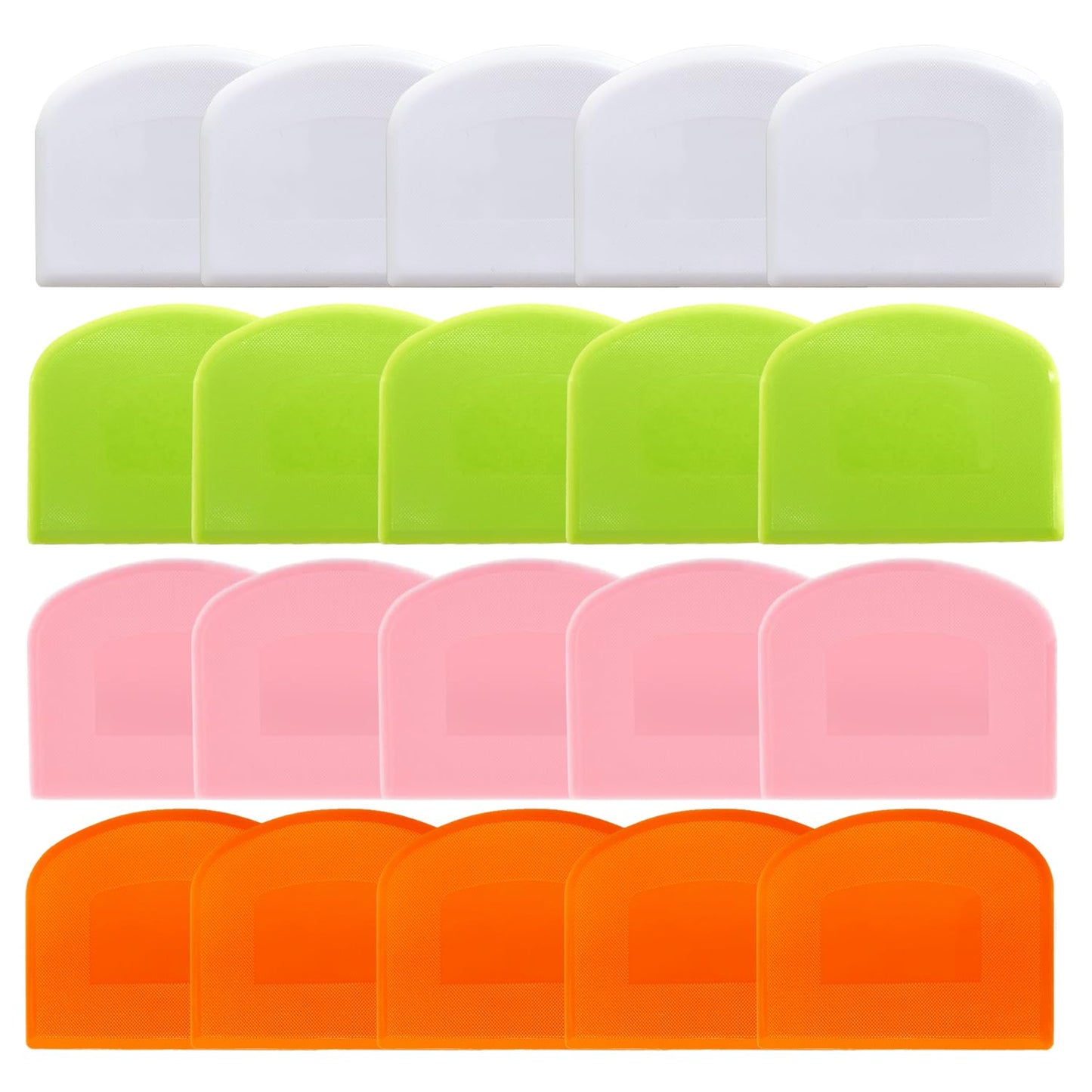 CEWIFO Bench Scraper Dough Scraper for Baking, 20 PCs BPA Free PE Plastic Flexible Bowl Scraper, Food-safe Plastic Dough Cutter for Bread Cake Dough Fondant Icing (White, Green, Orange, Pink)