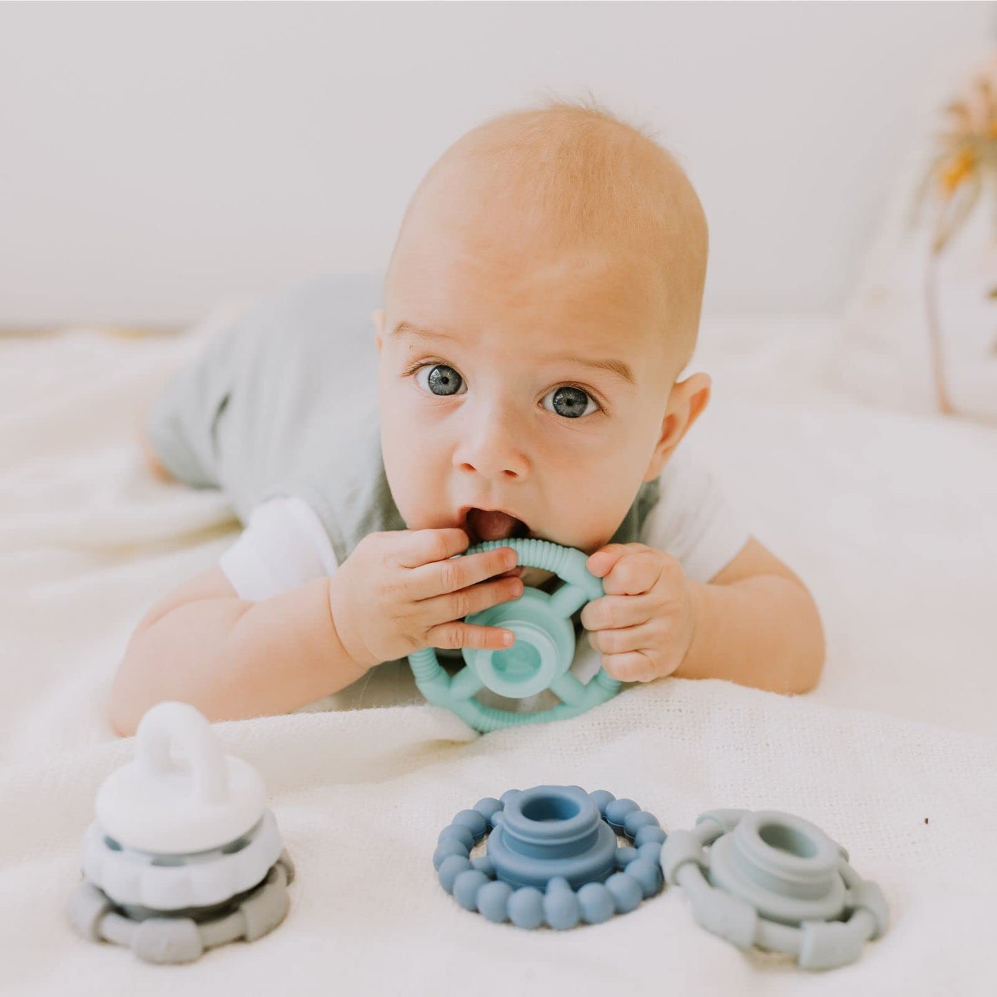 Jellystone Designs Baby Stacking & Teething Rings Toy Set - 5 PCS Soft Silicone Stacker for Educational Development, Safe, BPA-Free Ocean Color