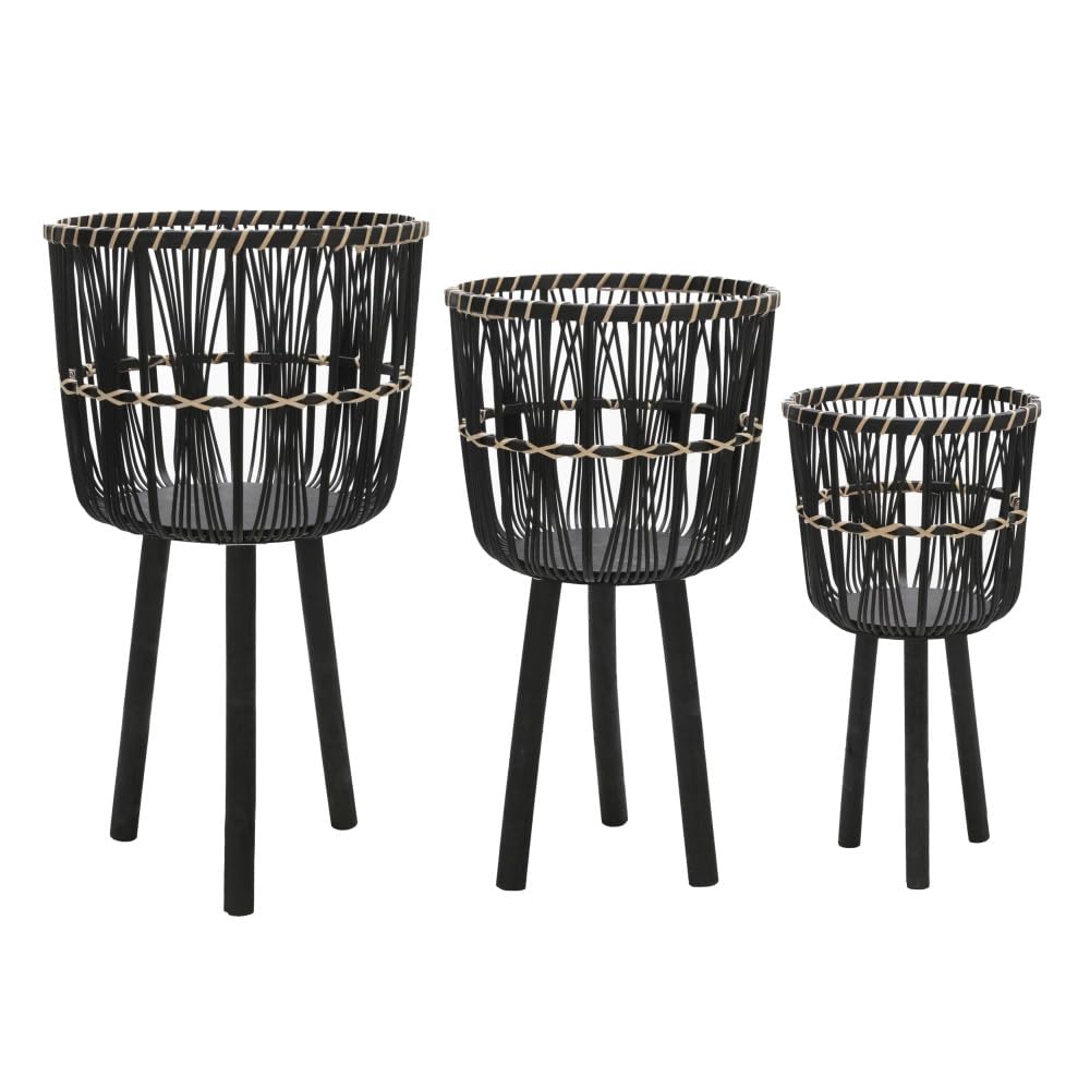 callmego Bamboo Planter Set with Stand for Indoor Plants and Succulents – Includes 11 Inch, 13 Inch, and 15 Inch Sizes