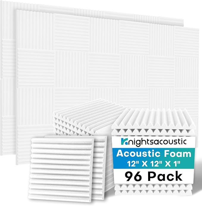 96 Pack Sound Proof Foam Panels for Walls, 1 X 12 X 12 Inches Acoustic Foam Panels, High Density Acoustic Panels Sound Absorbing, Noise Cancelling Studio Wedges, White (NOT INCLUDE ADHESIVE)