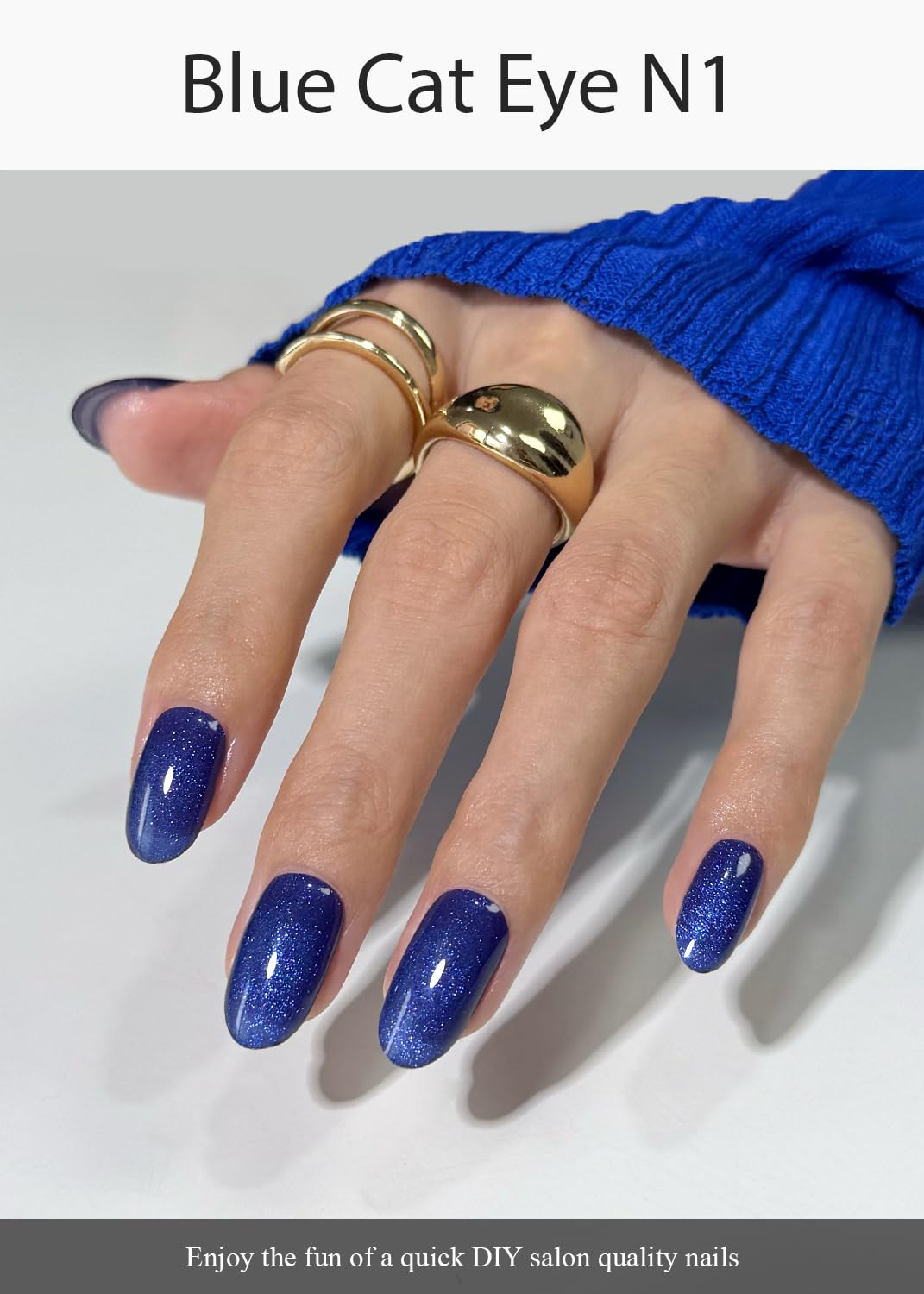 AutyaMee Semi Cured Gel Nail Strips (Blue Cat Eye N1), 20 Pcs Gel Nail Wraps, Stickers, Salon Quality, Works with Any UV Lamps