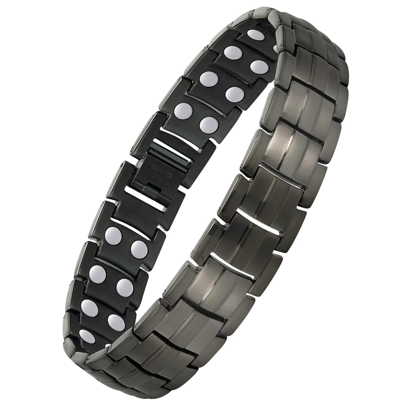 Feraco Magnetic Bracelet for Men Titanium Steel Bracelets with Double Row Magnets Adjustable (Gray)