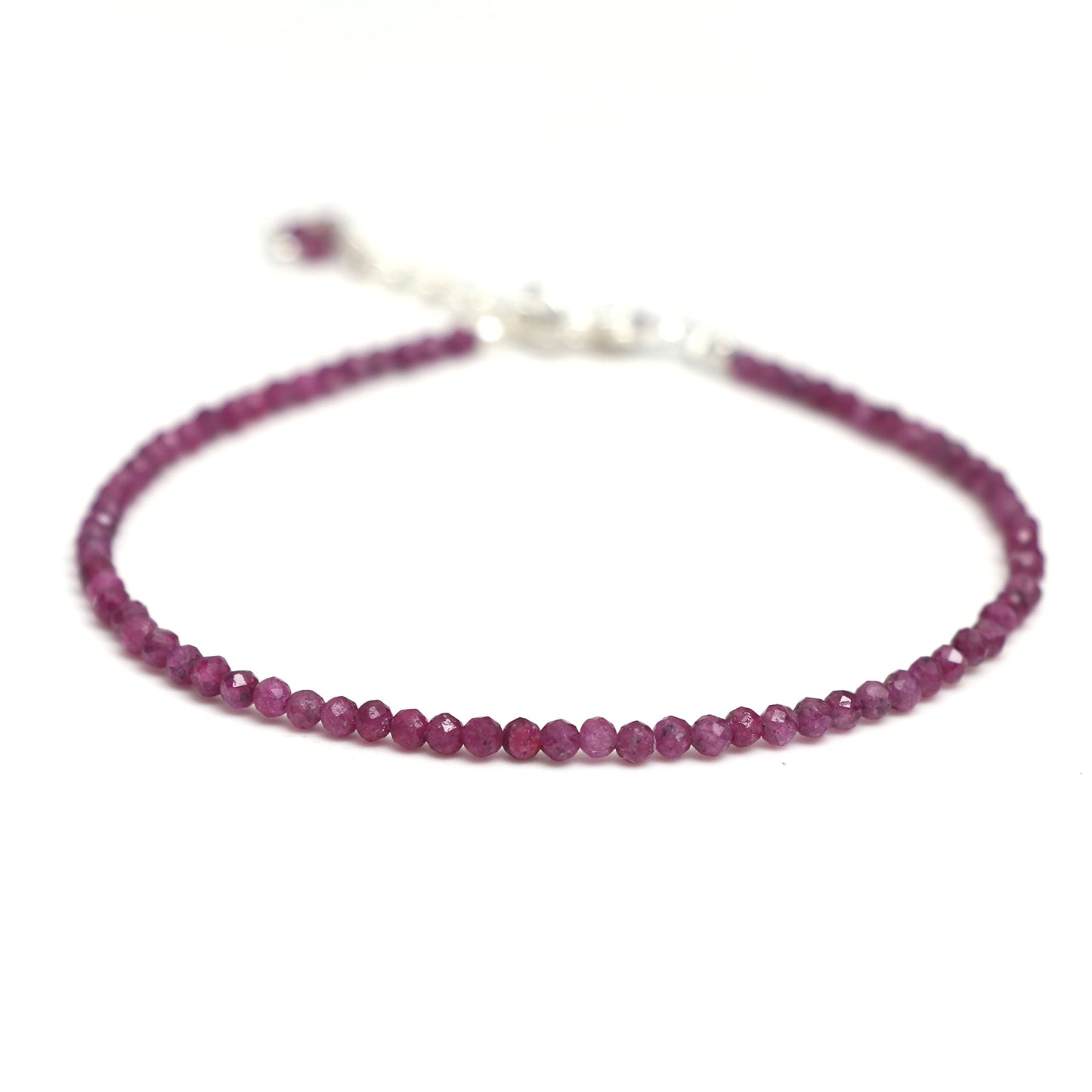 Gempires Handmade Ruby Gemstone Beaded Bracelet for Women | 2.4–2.5 mm Faceted Natural Stone | Adjustable 7+1 Inch Silver Plated Chain | Dainty Minimalist Stacking Jewelry | July Birthstone Gift