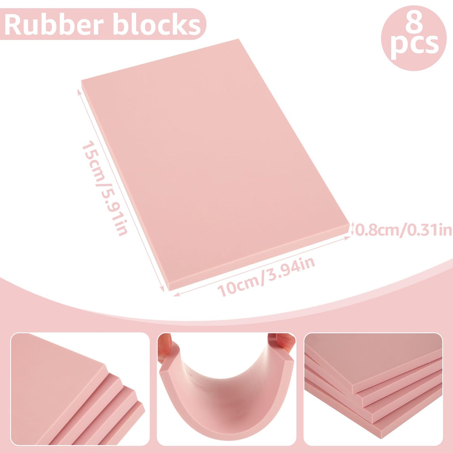 DIRBUY 10 Pack Rubber Stamp Making Kit - Block Printing Kit，Linoleum Carving Tools with 8 Type Blades, 8 Pcs Pink Rubber Carving Block and Rubber Brayer Roller