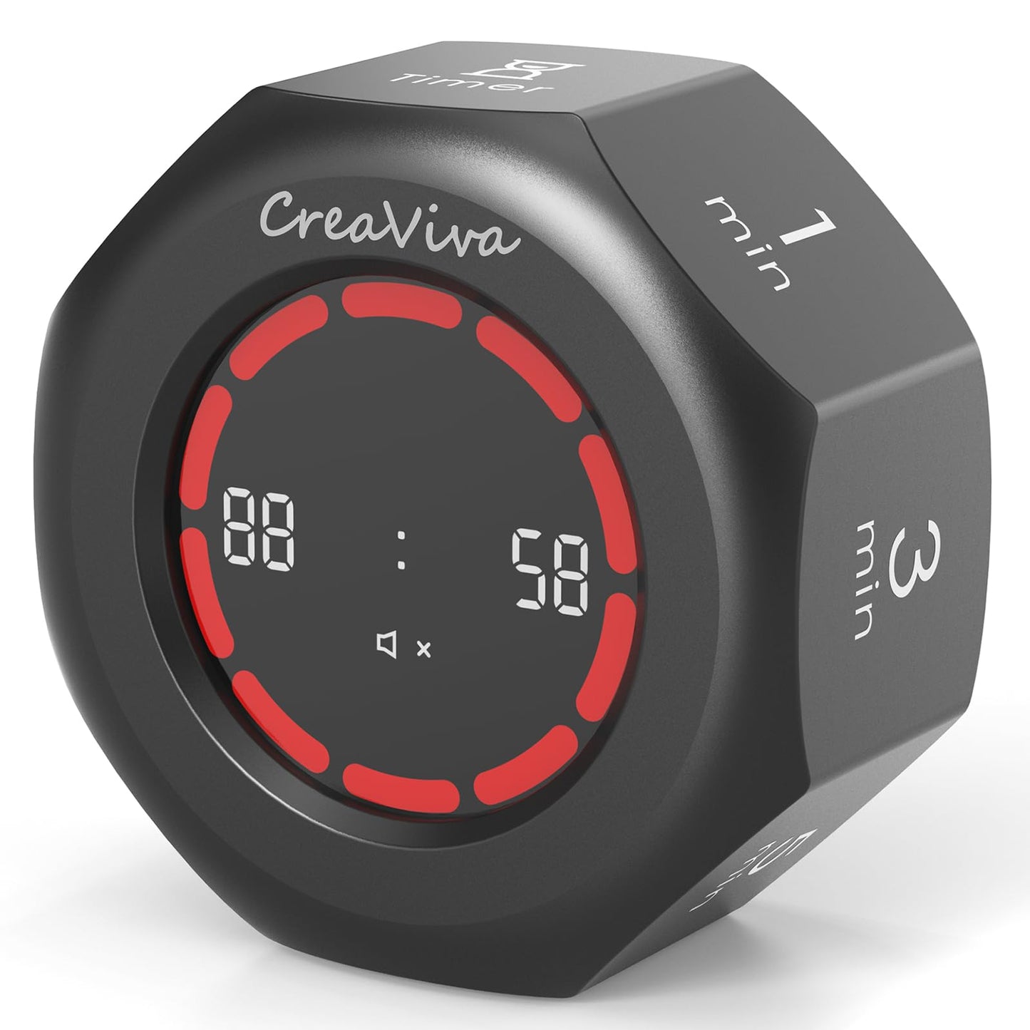 CREAVIVA Flip Cube Pomodoro Timer - Rechargeable Visual Countdown & Count Up Stopwatch, 7 Preset Intervals, 3 Alarm Modes, Productivity Tool for ADHD, Kids, Study, Work & Kitchen (Gray)