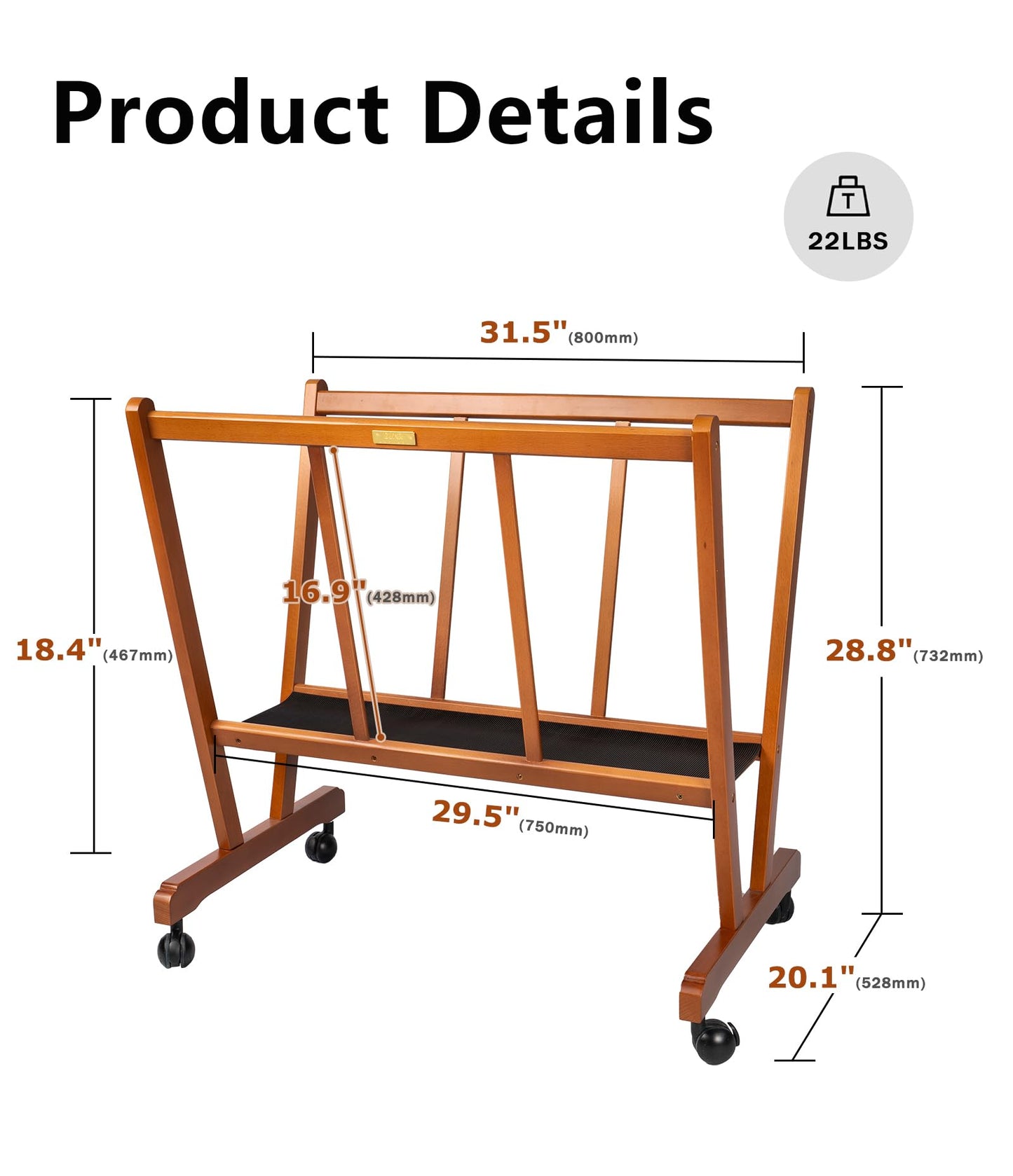 DJAR Art Storage Rack, Art Canvas Storage, Beech Wood, Wooden Canvas Storage, Artist Storage with Four Caster Wheels for Drawing Board, Art Prints Panels for Artworks, Gallery