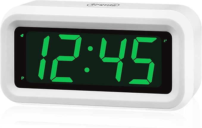 KWANWA 1.2 Inch Large Display Digital Alarm Clock for Kids & Adults, Dimmable LED Clock with Adjustable Brightness, Easy Snooze, Battery Operated Cordless Desk Clock for Bedroom, Kitchen