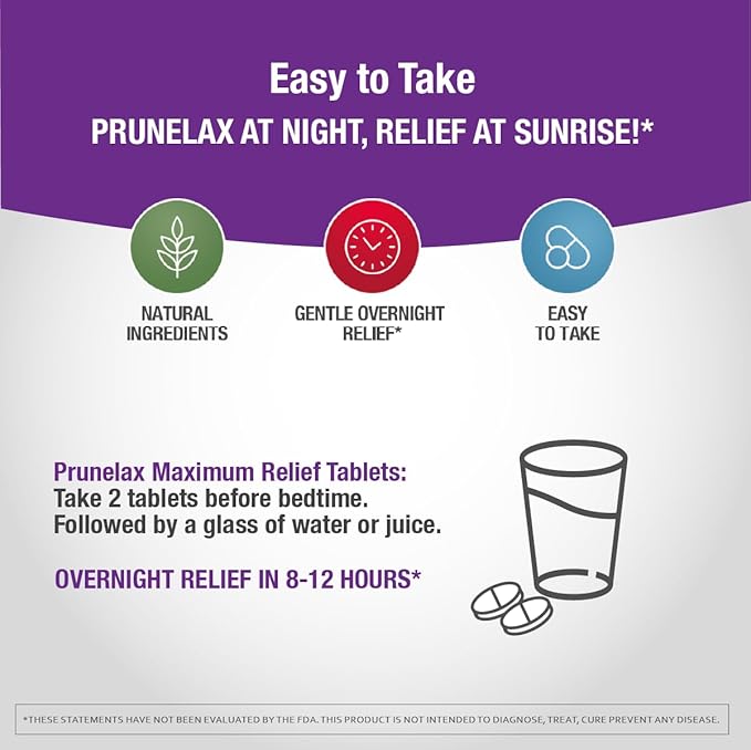 Prunelax Ciruelax Maximum Relief Laxative Tablets with Natural Senna for Occasional Constipation, Senna Extract, Vegan & Gluten-Free, Gentle Overnight Relief - 24ct
