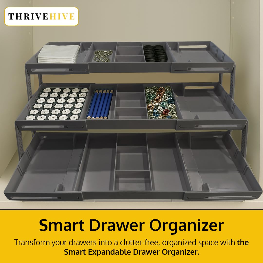 3 Tier Drawer Organizer, Multi Level Smart Drawer Organizer for Desk, Expandable Organizer for Office, Makeup, Jewelry, Kitchen, Folding Storage for Home and Office Drawers & Craft Organizer - Gary