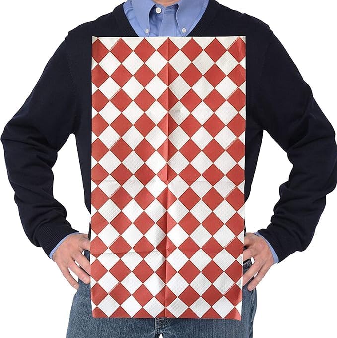 Disposable Bibs for Adults, Kids & Elderly Senior | Adhesive Tab Napkins for Eating, Personal Use, Home Care & Business | Red & White Diamond, 20 Count x 5 (100 Total)