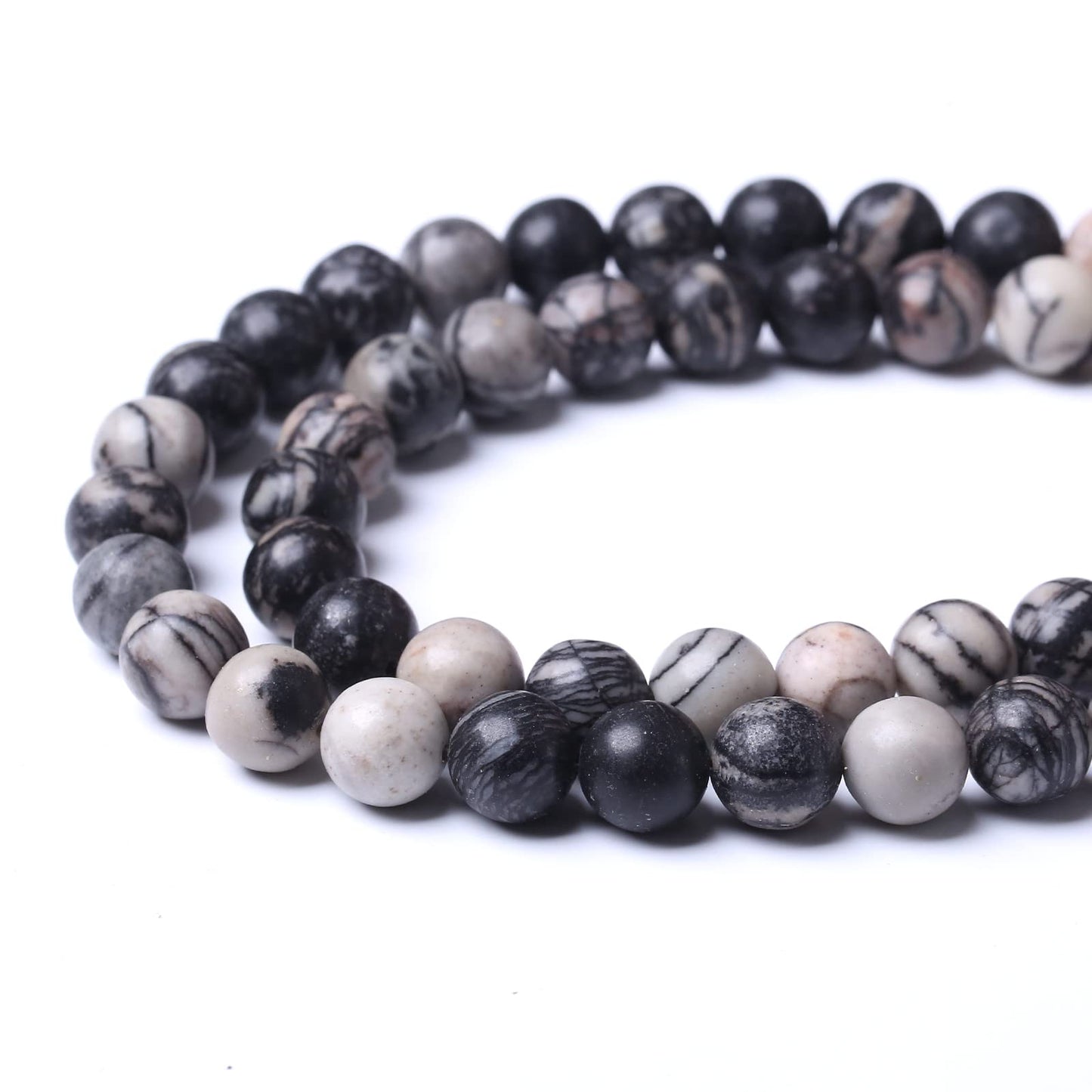 45PCS 8MM Natural Black net Work Beads Round Loose Stone Beads for Jewelry Making DIY Energy Stone Healing Power Bracelet 15"