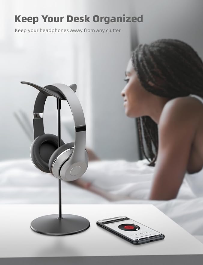 Lamicall Headphone Stand, Desktop Headset Holder - Desk Earphone Stand, for All Headsets Such as Airpods Max, HyperX Gaming Headphones, Beats/Sennheiser Music Headphones - Black