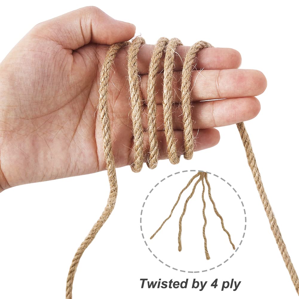 Vivifying Jute Twine, 165 Feet 4mm Thick Natural Jute Rope for Crafts, Garden Ties, Climbing Plants, Hanging and Packing (Brown)