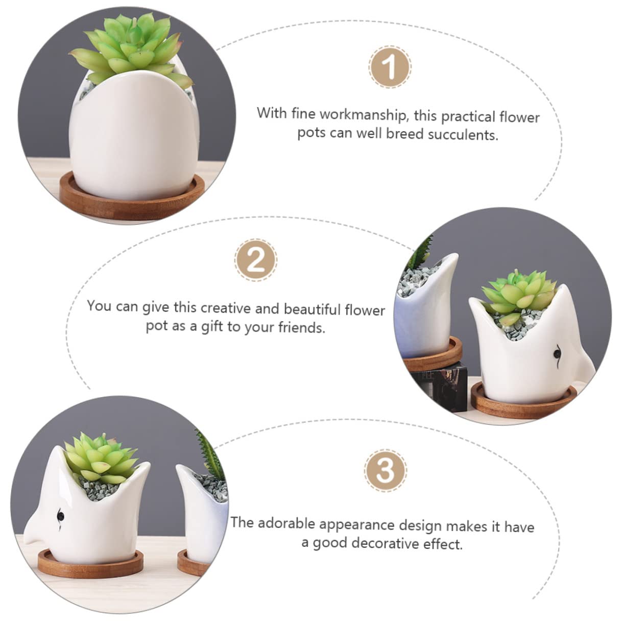 OFFSCH Adorable Ceramic Succulent Flowerpot Unique Big Mouth Shark Design for Indoor Decor Present for Friends and Planter