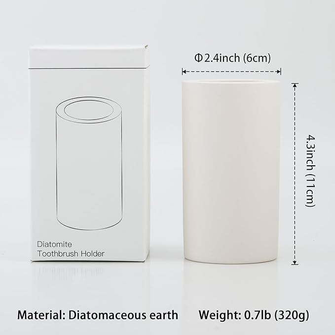 Diatomite Toothbrush Holder for Bathroom Sink, Countertop Organizer, Quick Dry Stand Cup for Toothpaste, Razors, Makeup Brushes - Water-Absorbent & Quick-Drying (Beige, Height 4.3")