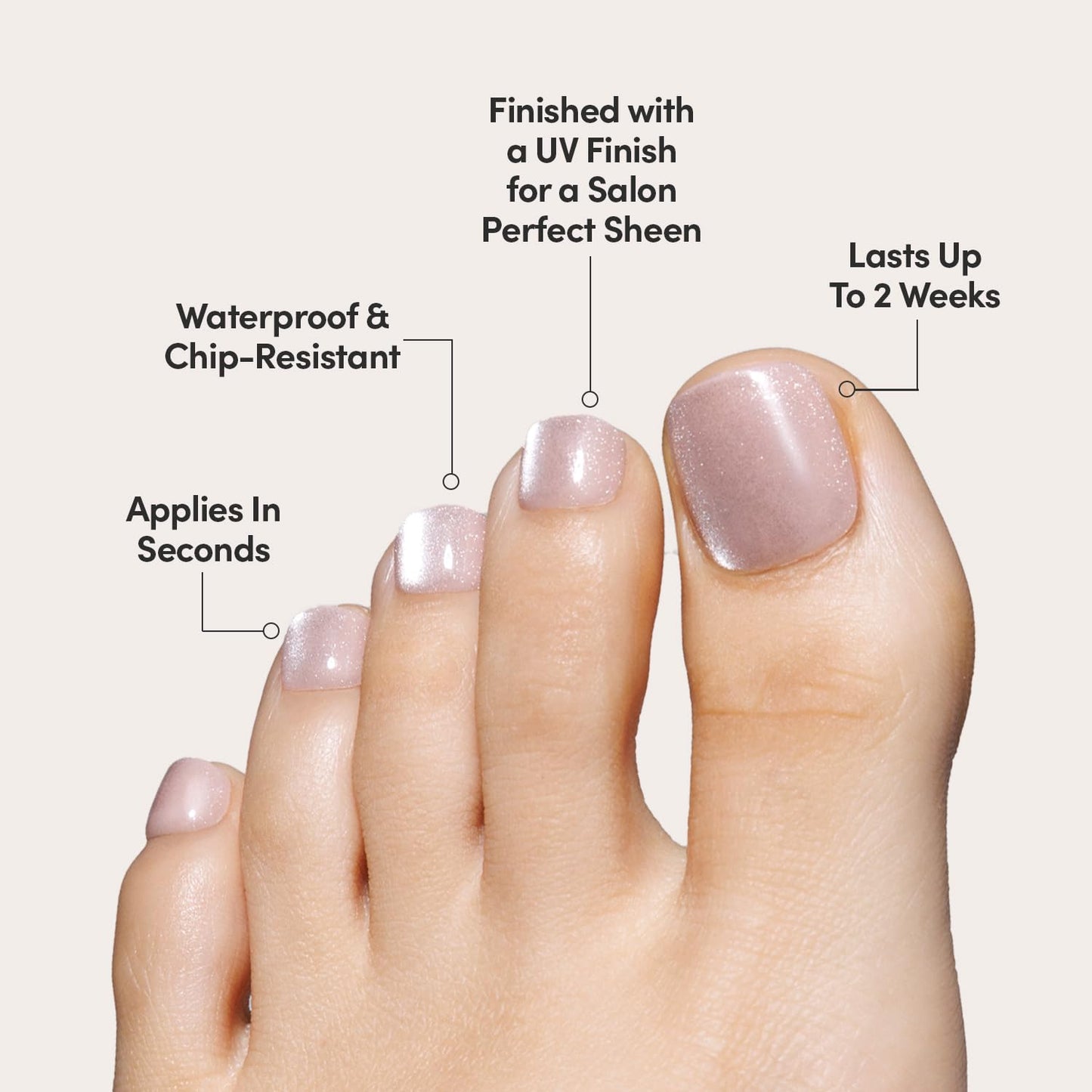 Glamnetic Press On Toenails - The Vow | Shimmery Nude Neutral Fake Toe Nails with a Velvet Finish | 16 Sizes - 32 Toe Nail Kit with Glue
