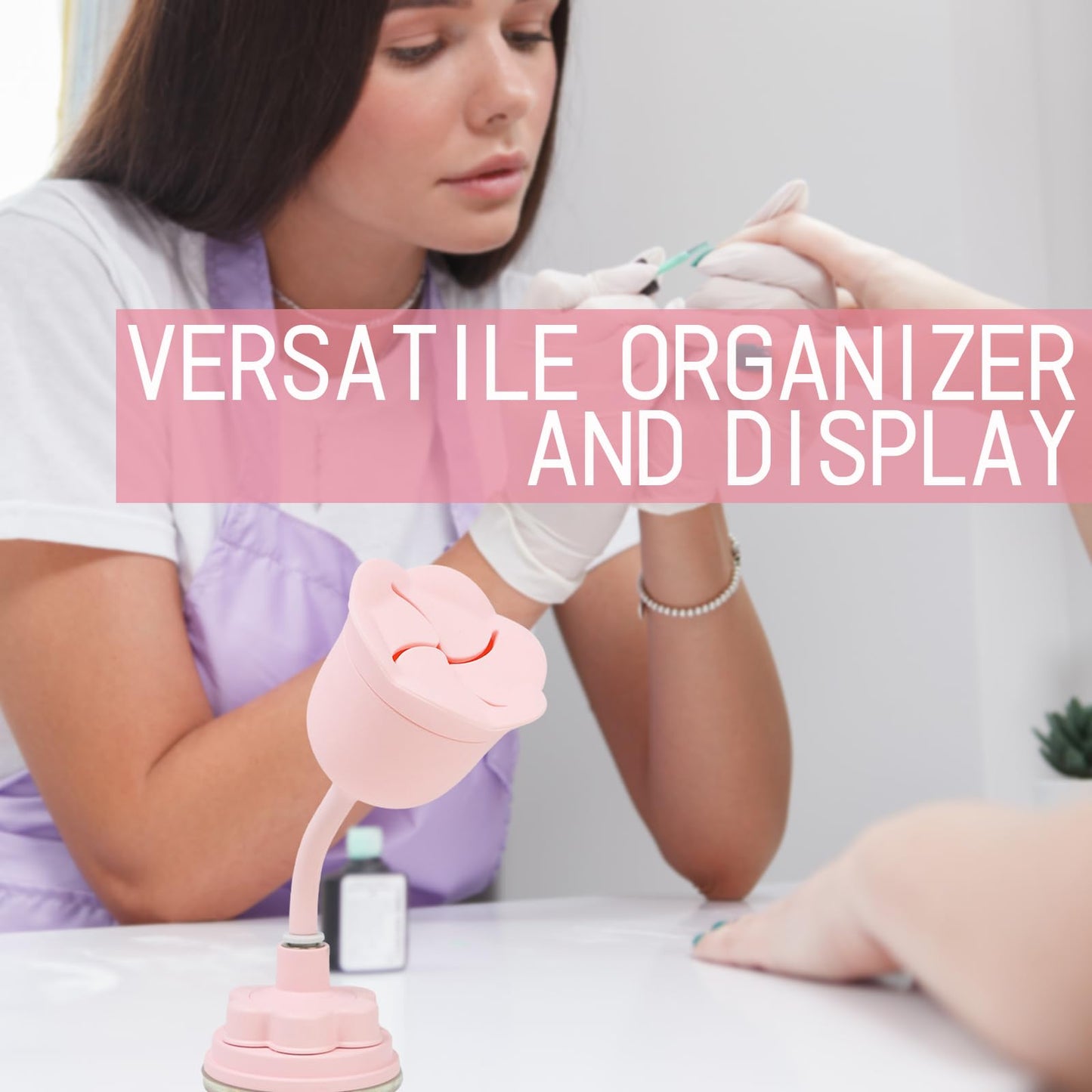 Rotating Nail Polish Bottle Holder | Anti-Spill Tilted Design | Suction Base for Easy Use | Ideal for Nail Art and Storage (Pink)