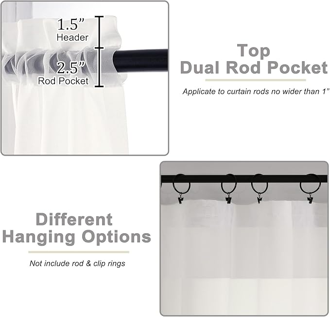 Ivory Sheer Curtain for Bedroom Living Room 78 Inches Long 2 Panels Set, Solid Soft Airy Light Filtering Sheer Window Curtains, Modern Rod Pocket Door Curtain, Ivory, 42" Wx78 L Inches