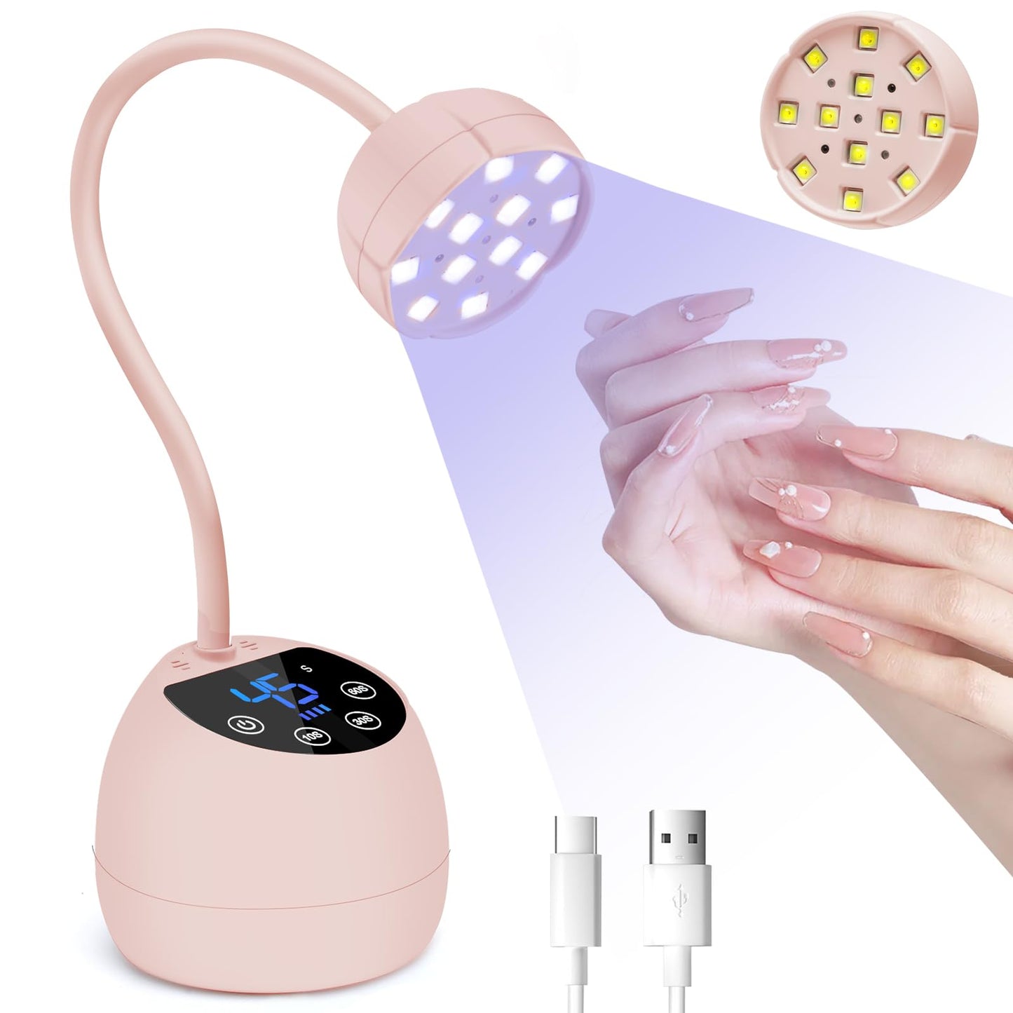 CGBE UV LED Nail Lamp, 36W Mini Cordless Flash Cure Lamp, USB Rechargeable Goosenecks LED Nail Light for Gel Nails with 4 Timers & Auto Sensor for Salon Home DIY Use, Pink