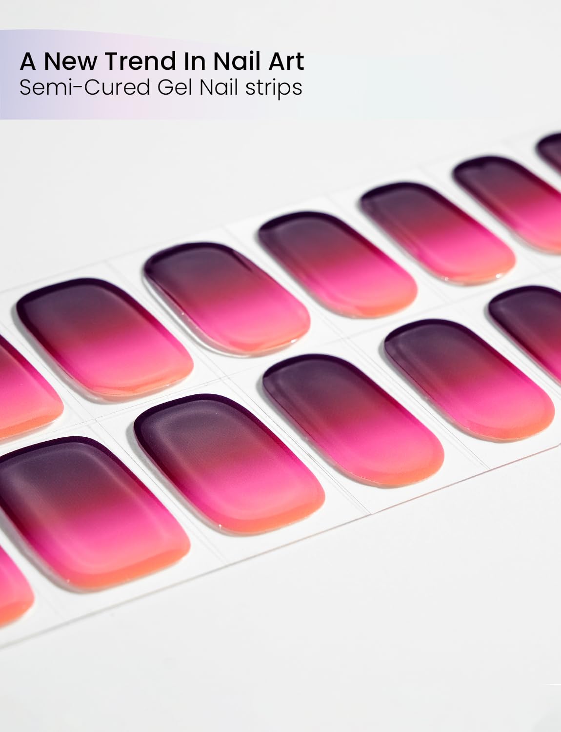 Oauee Semi Cured Gel Nail Strips | Built-In Gel Top Coat | UV Light Required | Salon Quality, Easy Application And Removal (Ethereal Fuchsia）