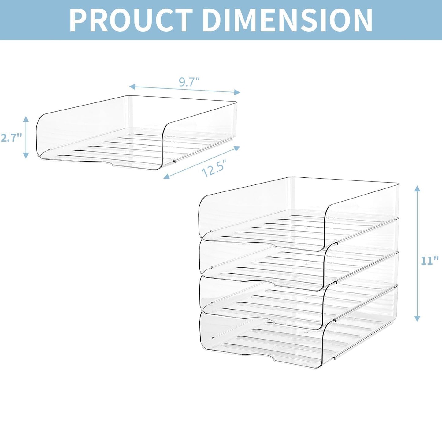 OUTIOE 4-Tier Paper Organizer for Desk, Stackable Desk Organizer Paper Tray, Ideal for Office Supplies, A4 Storage (Clear, 4-Tier)