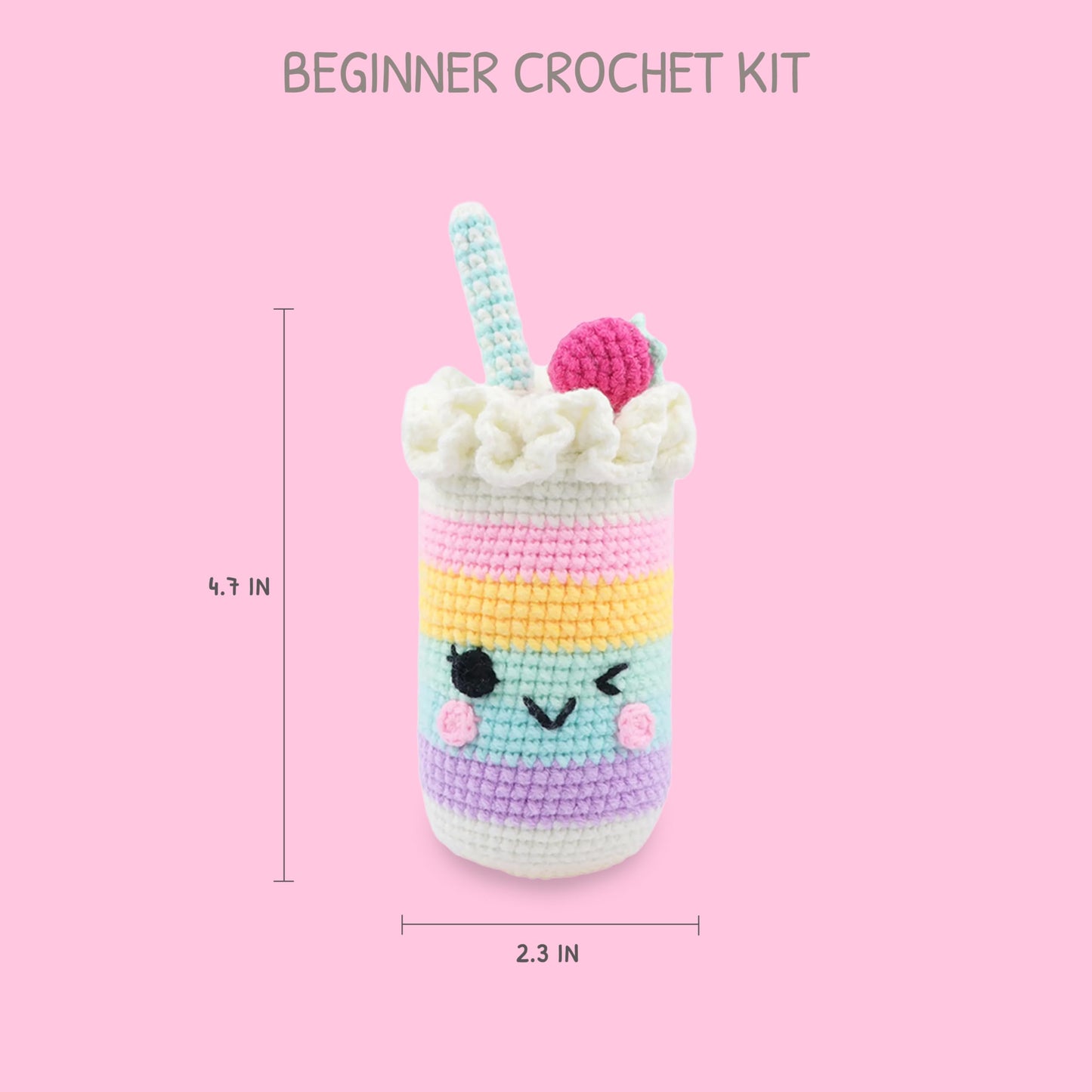 HOUSE CREATIVITY Beginner Crochet Kit for Adults, Beginners Crocheting Knitting Kit with Yarn Sets, Step-by-Step Video Tutorials,Animal Craft Kit, Holiday Birthday Gifts(Cup with Straw)
