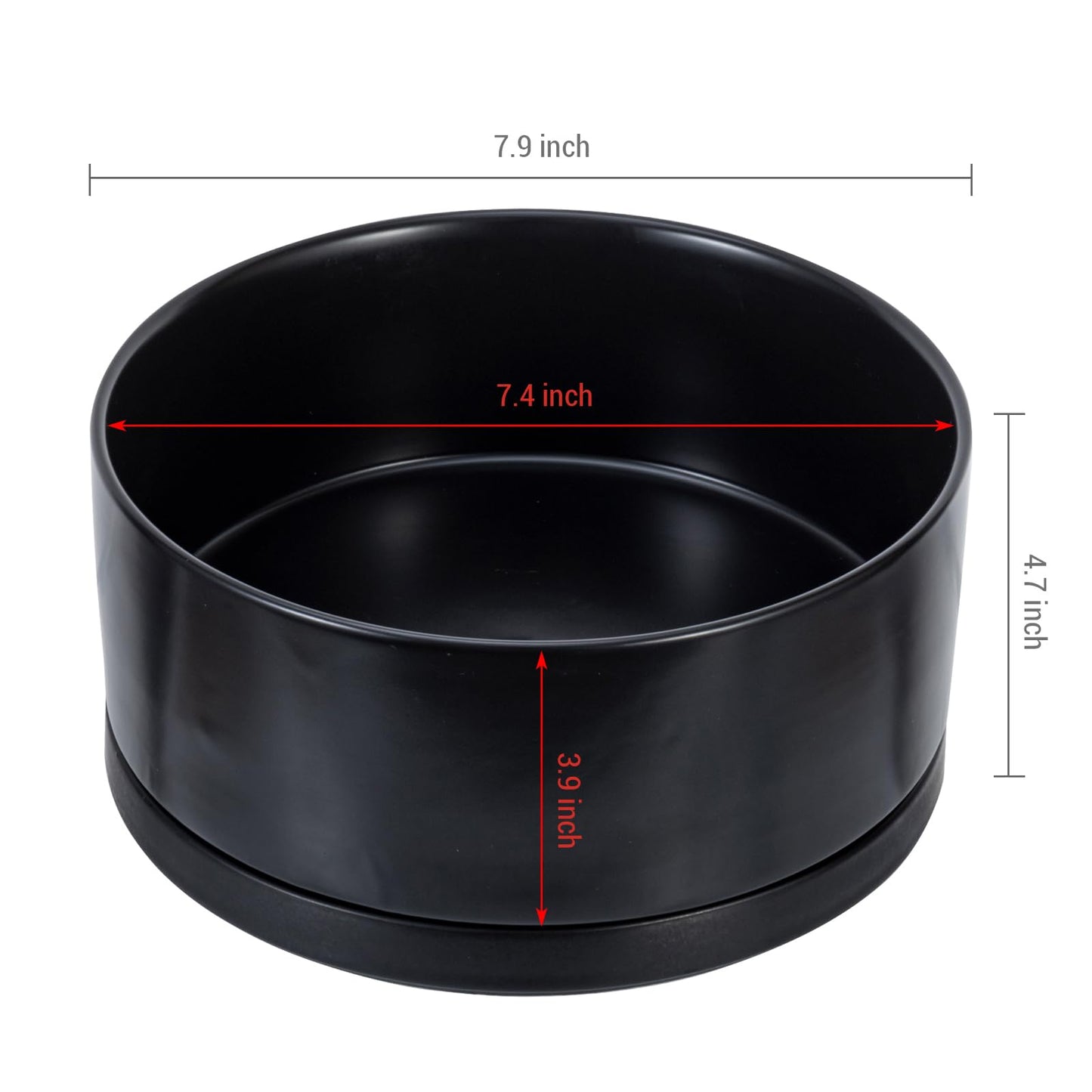 MyGift 8 Inch Black Ceramic Succulent Planter Pot - Decorative Flower Plant Bowl with Removable Saucer