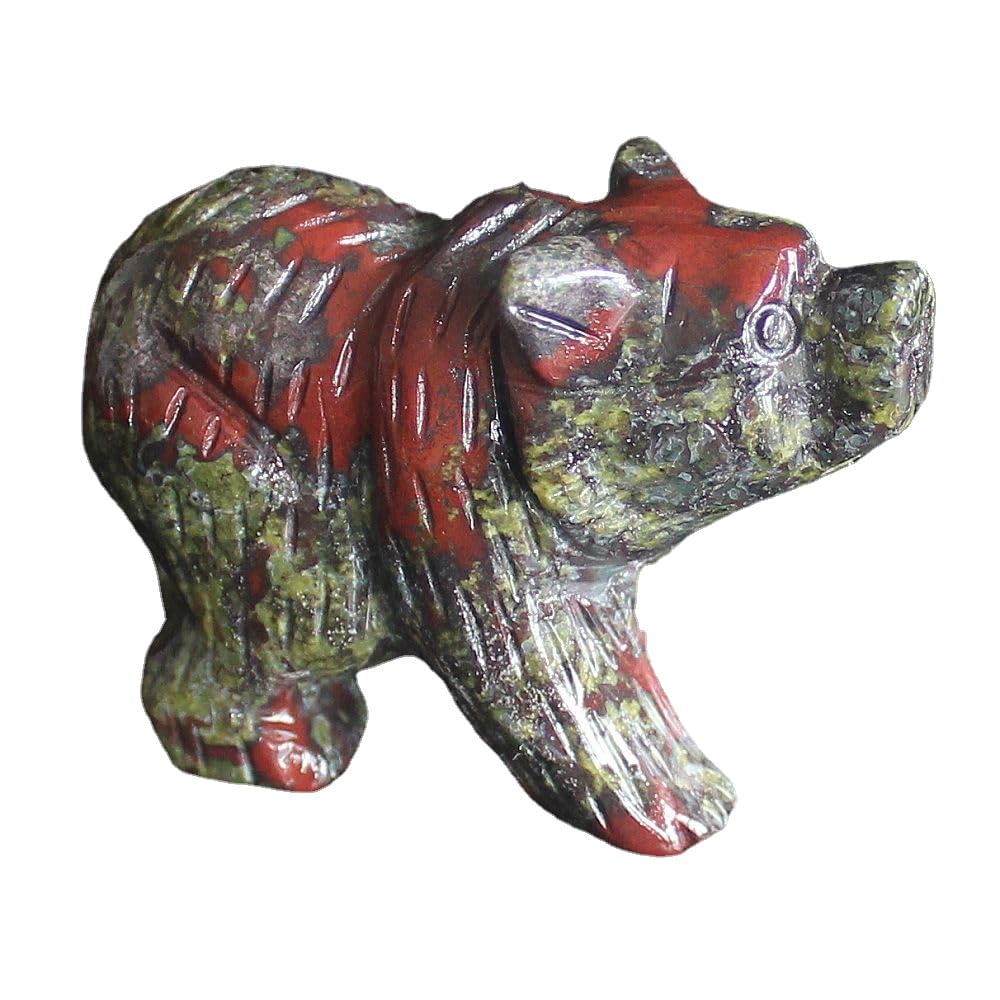 HLbshi Hand Carved Gemstone Crystal Bear Figurine Animal Statue Carving Office Home Decor Collections 2'' (Dragon Blood Jasper)