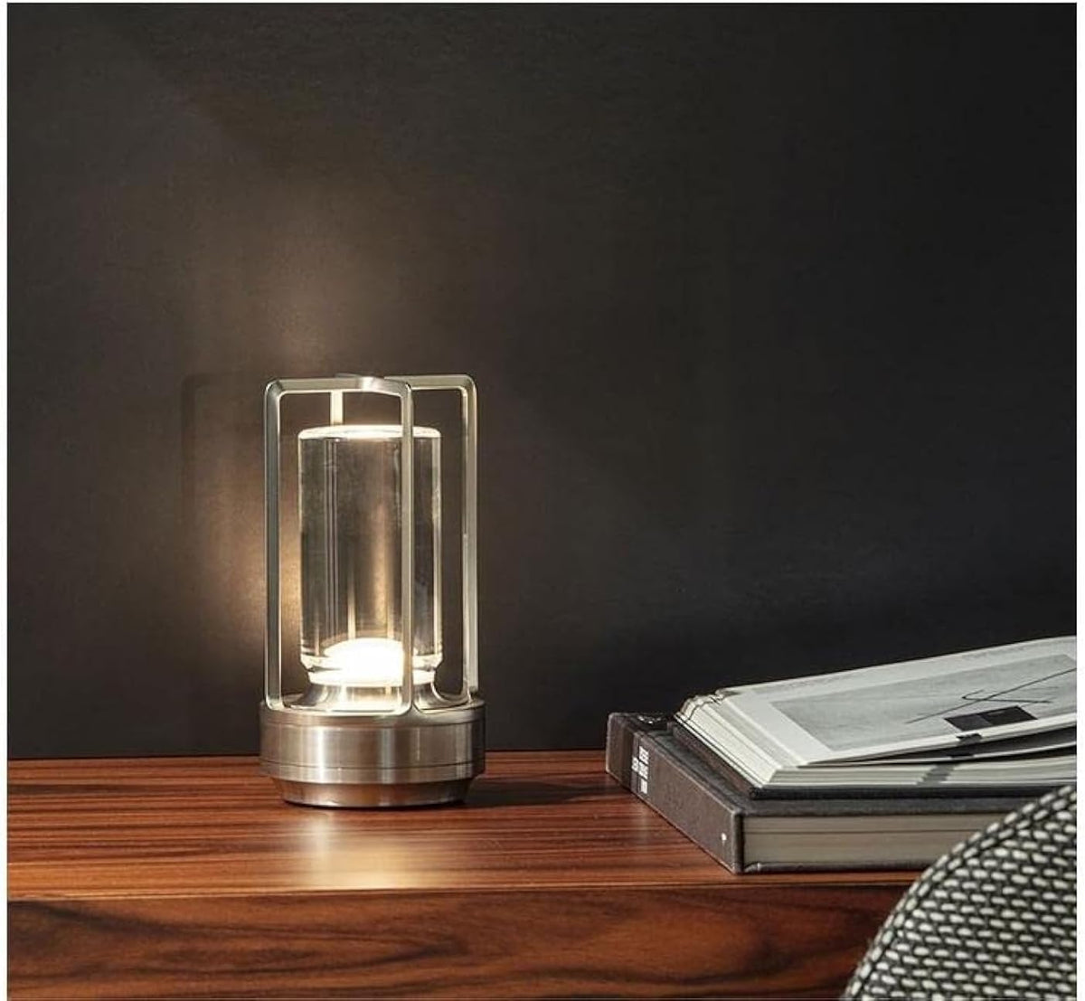 Portable Metal Table Lamp for Indoor/Outdoor ,Rechargeable Cordless LED Lamp, 3-Colour Infinitely Dimming Battery Powered Small Desk Lamp, Restaurant/Bedroom/Bar/Coffee Shop/Camping Light (Silver)