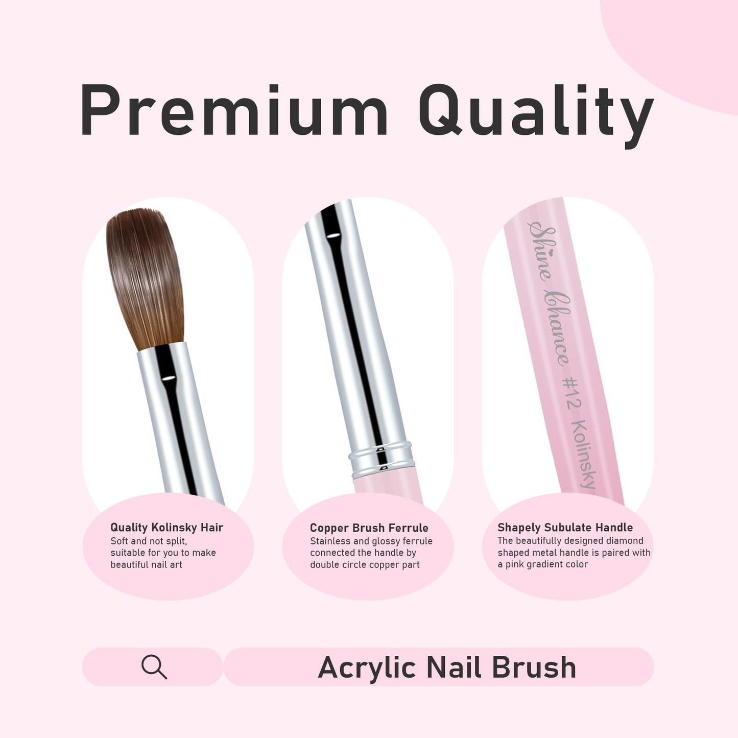 Acrylic Nail Brush Size 10, 100% Pure Kolinsky Nail Brush for Acrylic Application, Professional Nail Extension Manicure Tool Nail Drawing Pen for DIY Home Salon(Pink)