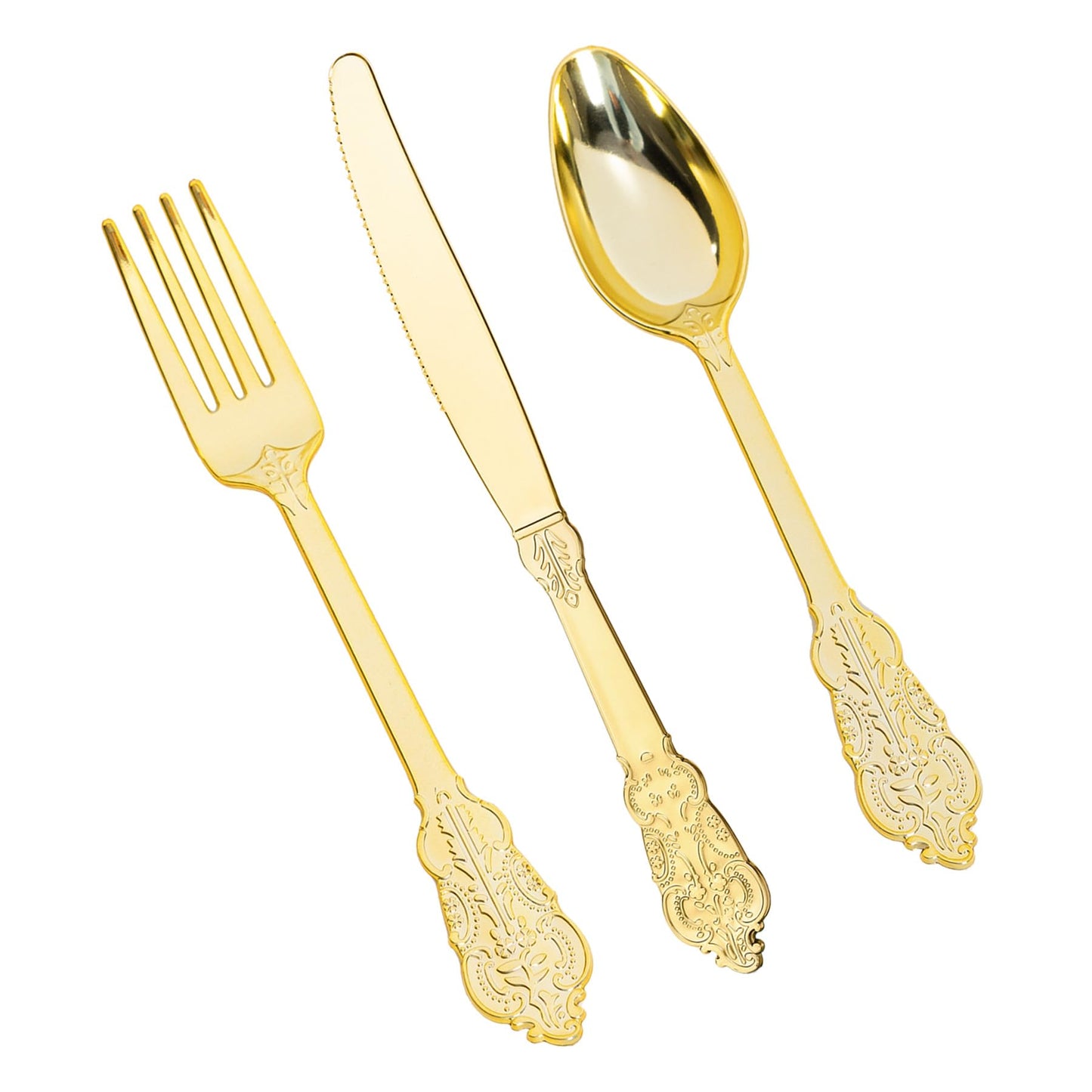 HOMIP 160PCS Gold Plastic Silverware Set Disposable Utensils -Include 80 Forks,40 Knives,40 Spoons -Heavyduty Cutlery Set for Vintage Wedding Party and Daily Use