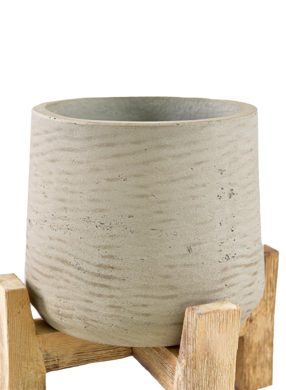 Serene Spaces Living Minimalist Cement Planter with Wooden Legs – Sleek Planter for Succulents, Cacti, Indoor Greenery, Versatile, Durable Plant Pot for Home or Office, 8" Diameter & 9" Tall