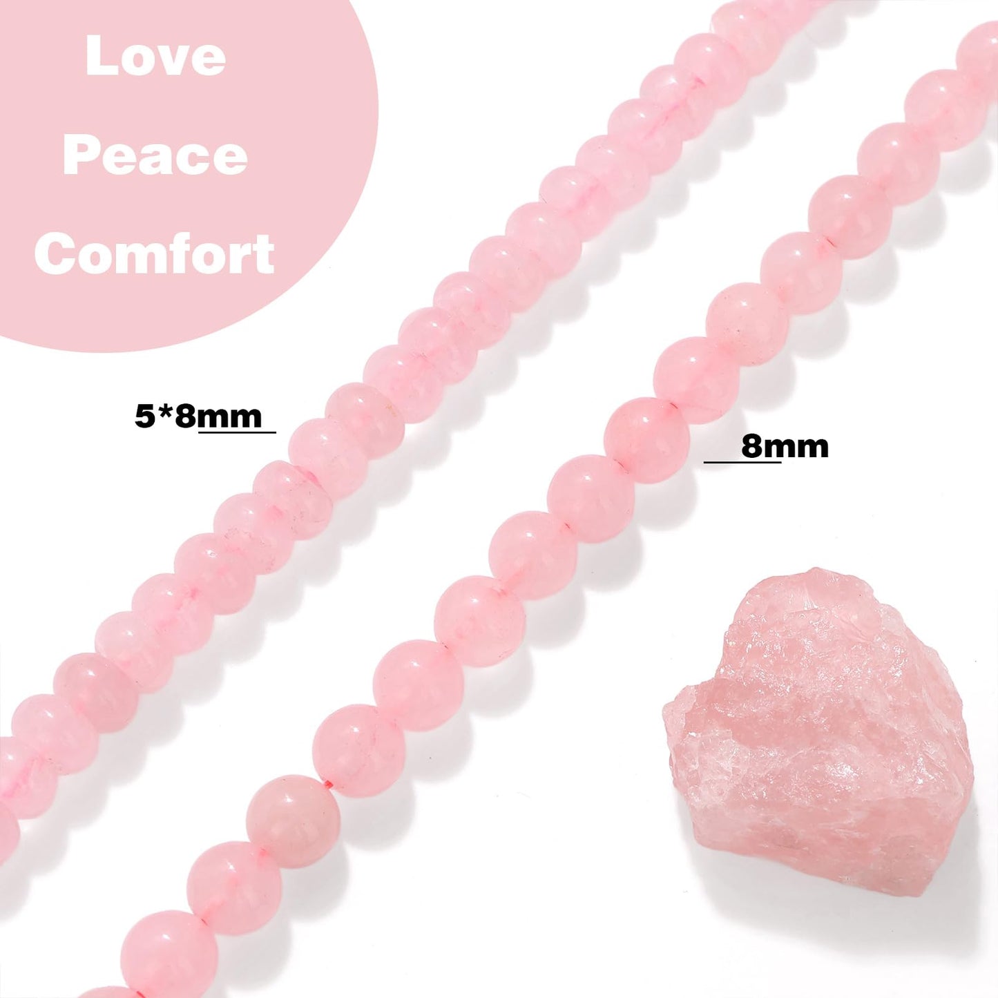Raicegs 100pcs 8mm Rose Quartz Beads Natural Gemstone Beads Round Loose Beads for Jewelry Making DIY Bracelets Necklace