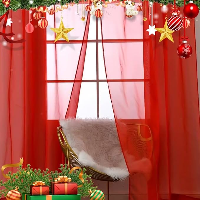 SpaceDresser Basic Rod Pocket Sheer Voile Window Curtain Panels White 1 Pair 2 Panels 38 Width 54 Inch Long for Kitchen Bedroom Children Living Room Yard(Red,38 W x 54 L)