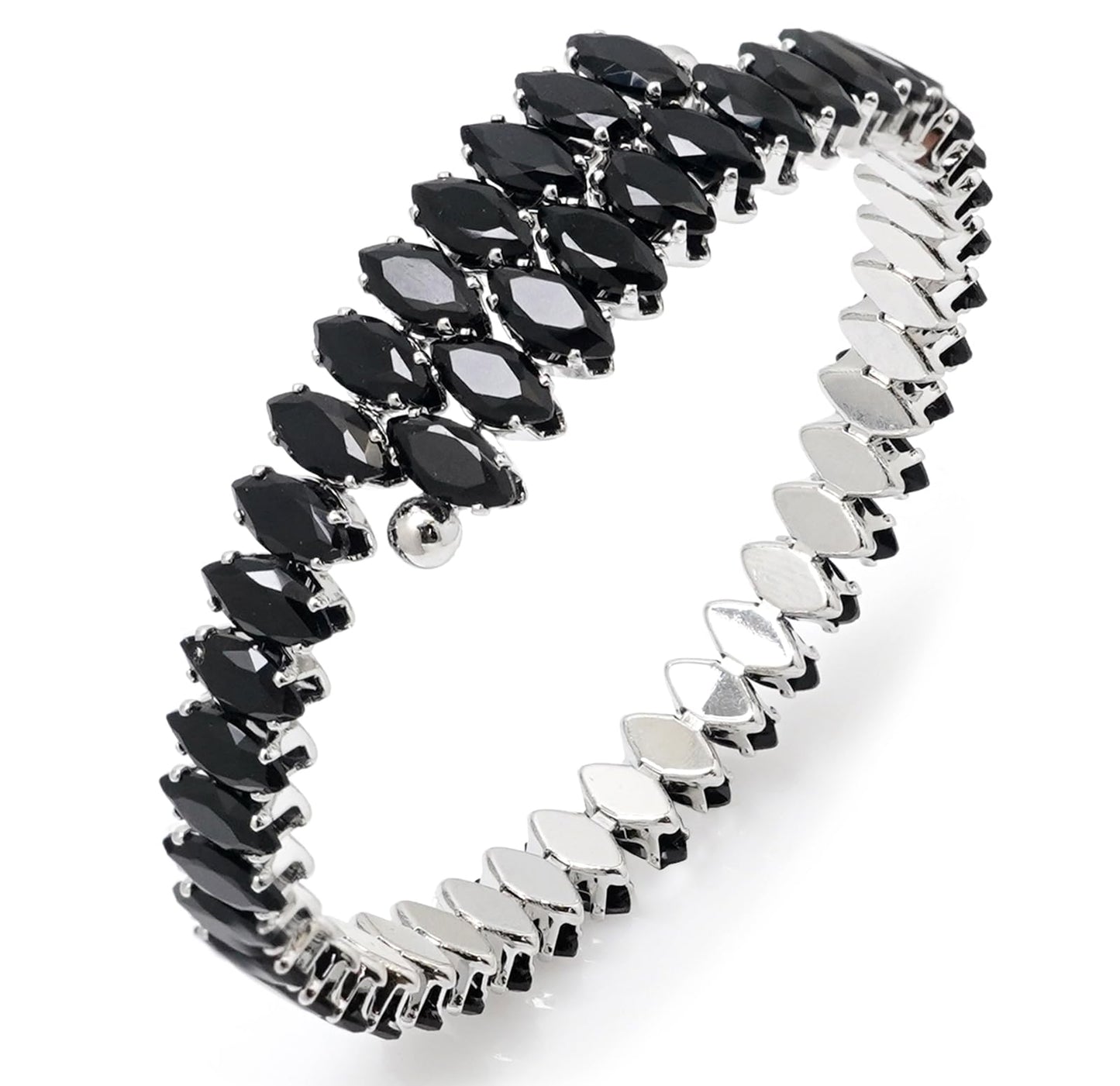 Wovanoo Rhinestone Cuff Bracelet Cubic Zirconia Tennis Bracelets Open Adjustable Elastic Bangle for Women Silver Black