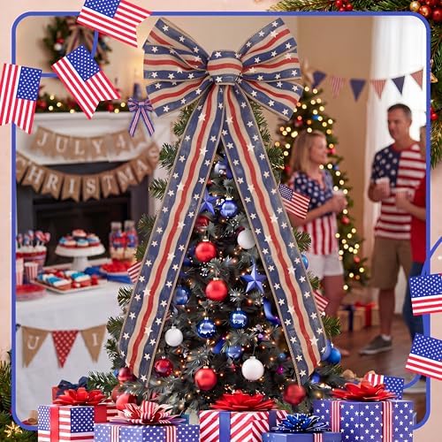 Gejoy 47 x 16 Inch Large Patriotic Bows Veterans Day Red White Blue Bows