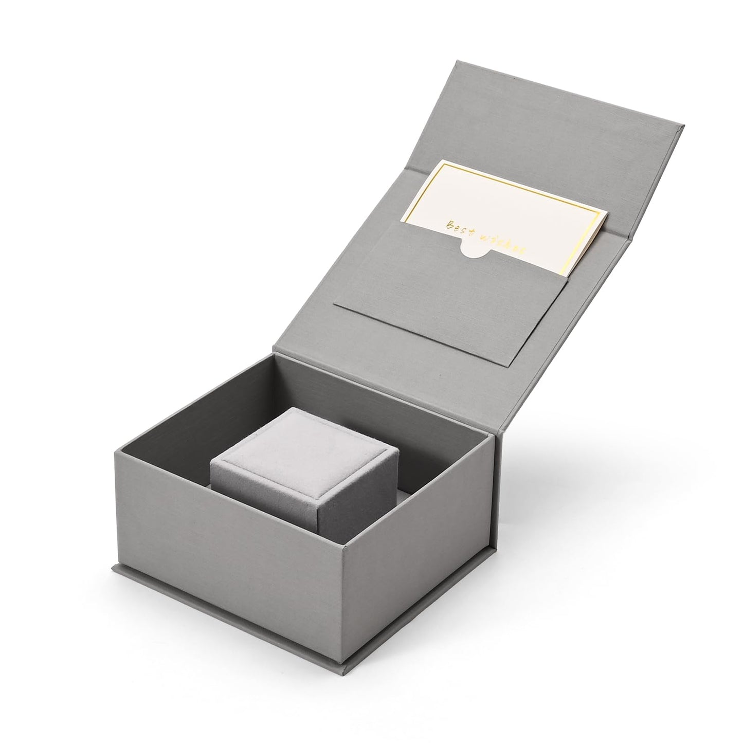 Papten Velvet Ring Gift Box with Outer Packaging Box, Included Blank Greeting Card, Perfect for Wedding Proposal Engagement (Grey)