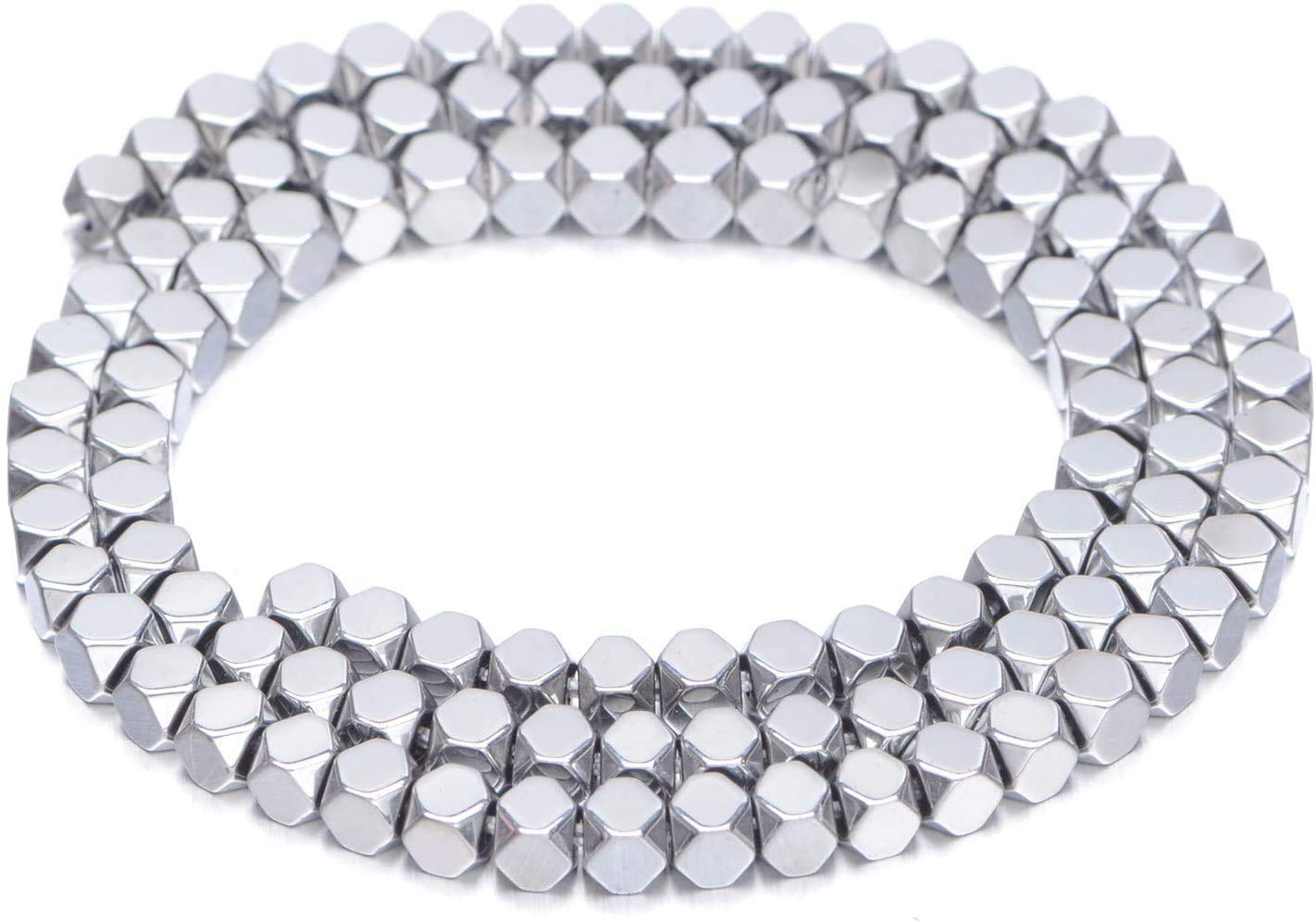AD Beads Natural Hematite Gemstone Faceted Square Cube Loose Beads 16" (6x6mm, Metallic Silver)