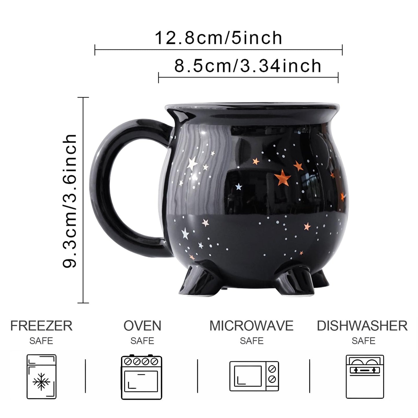 RAISLY Astral Cauldron Coffee Mug 300ml/10oz Black Ceramic Witch Mugs, Adorable Sorceress’s Potion Themed Cups, All-Season Drinkware, Ideal for Christmas Thanksgiving Halloween and Party Presents