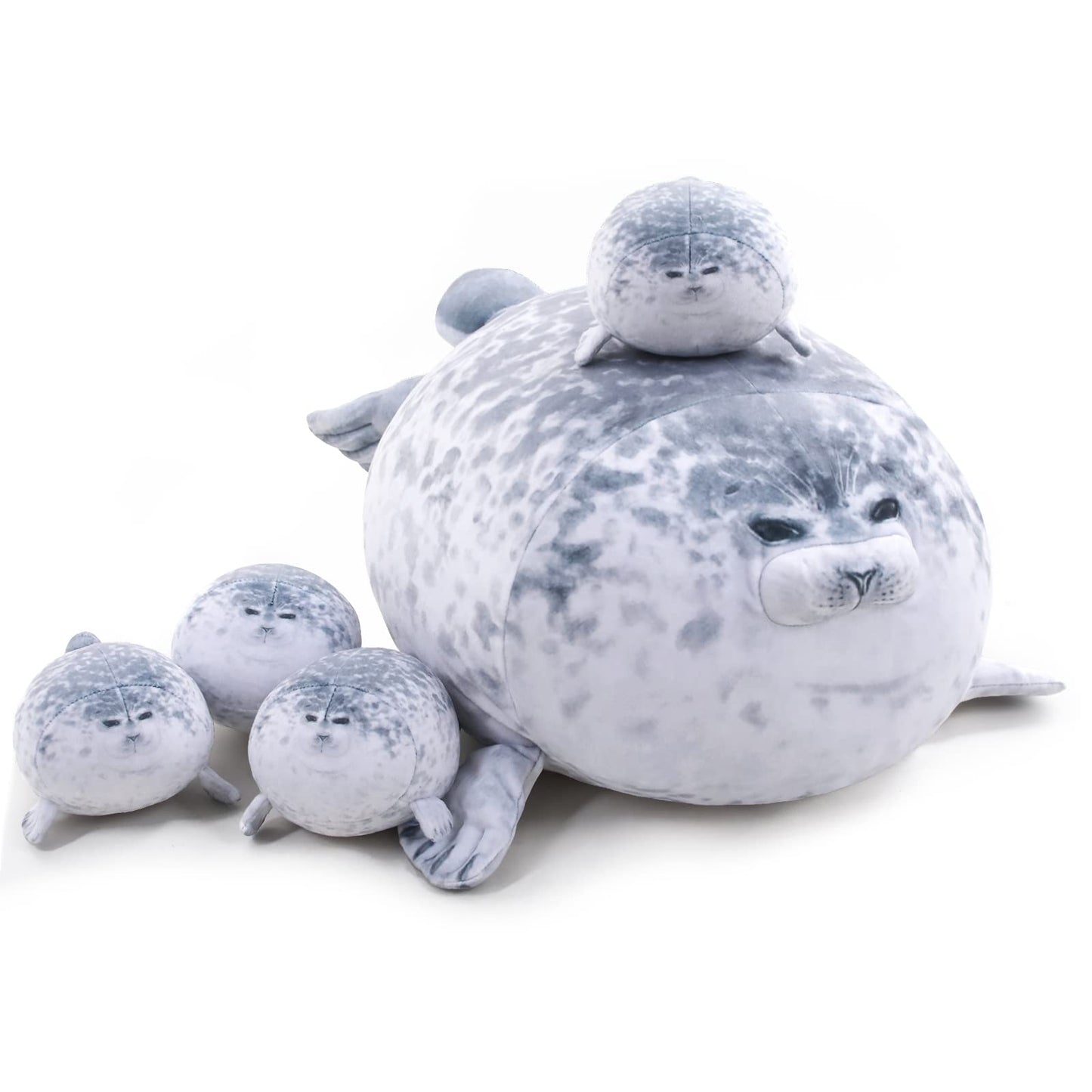 TOYSYM Chubby Blob Seal Pillow Cute Seal Plush with 4 Baby Plushies in Her Tummy, Soft Large Stuffed Animals Toy Gifts for Kids (20inch)
