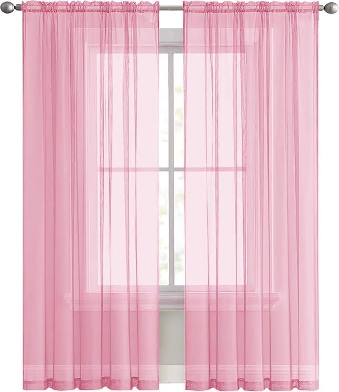 SpaceDresser Sheer Voile Window Treatment Rod Pocket Curtain Panels for Kitchen Bedroom Living Room Drapes Sunlight Filtering Privacy Semi Home Decor Assorted (Light Pink, 52 W x 108 L)